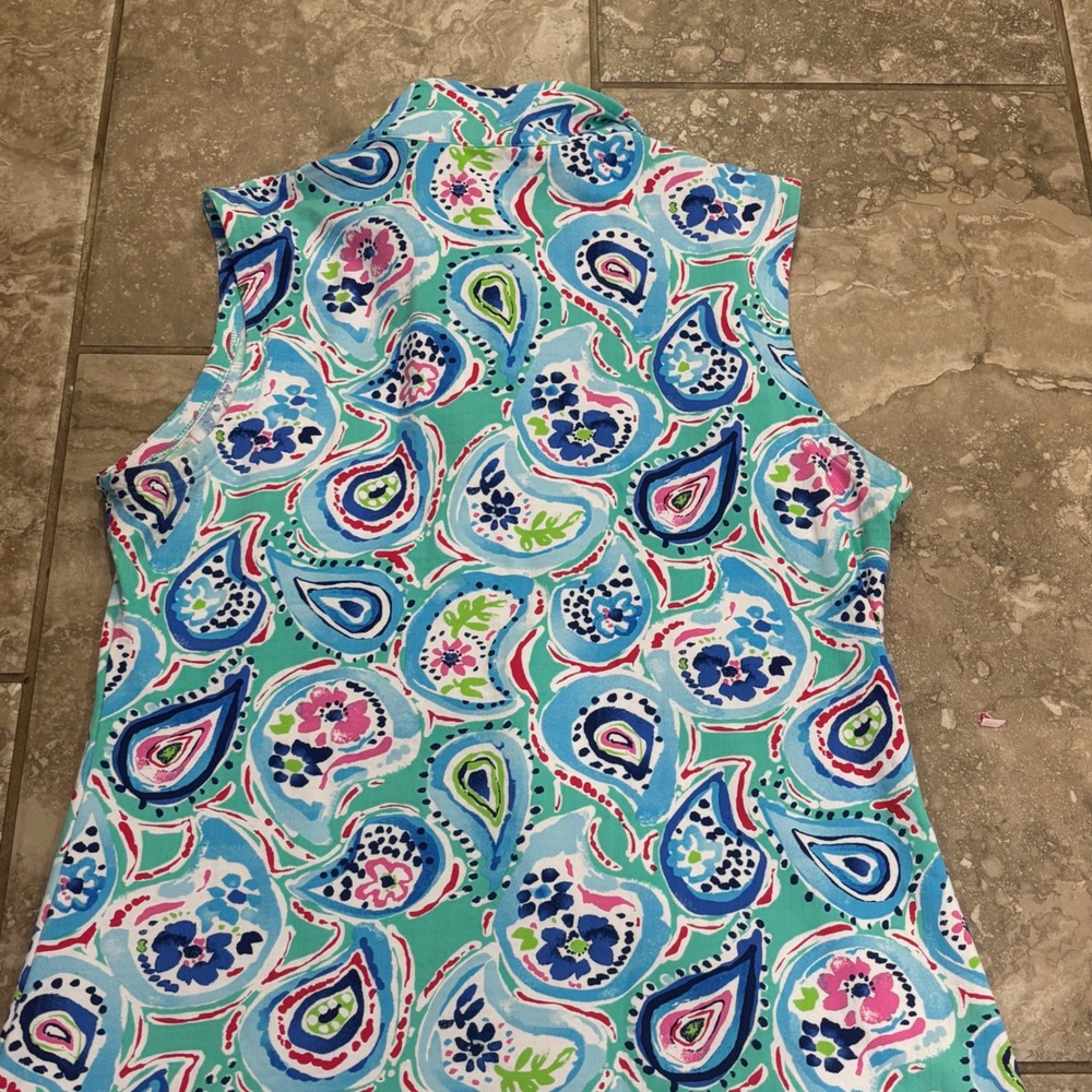 IBKUL Womens Blue Green Paisley Sleeveless Quarter Zip Golf Dress UPF+50 Medium - Picture 5 of 13